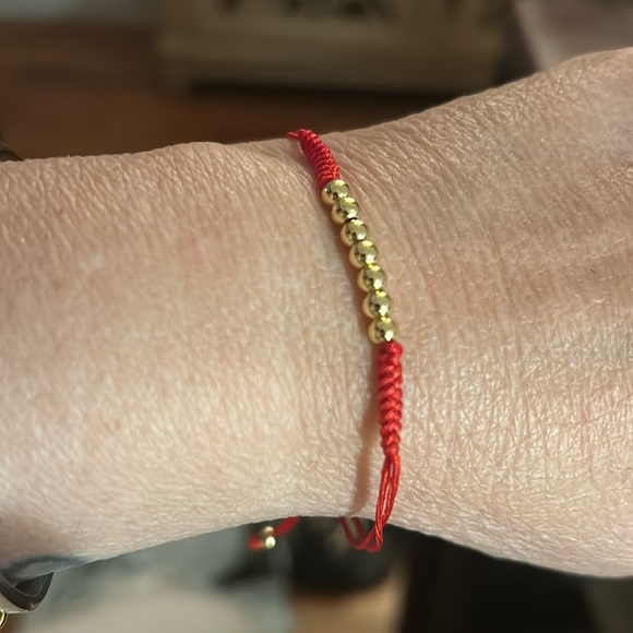 Red string with gold balls, adjustable One size, red and blue - Picture 3 of 5